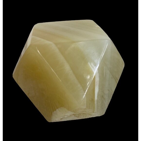 Onyx Paperweight Geometrical Tetradecagon Natural White Cream Brown Marbling Vtg - Picture 2 of 13
